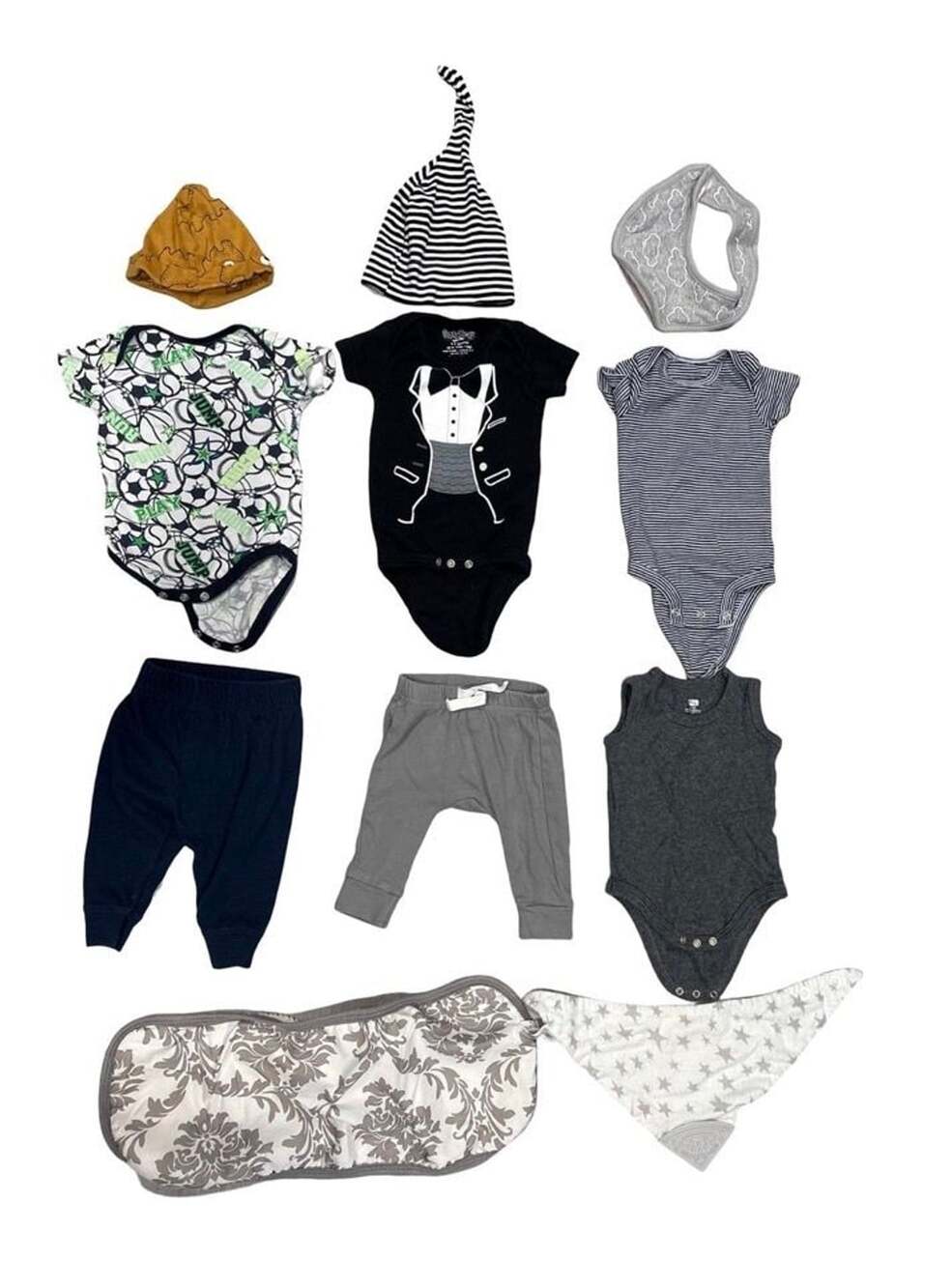 Baby Boys 0-6M Clothing Lot 11 Pc Puma Bodysuits Pants Hats Bib Burp Cloth